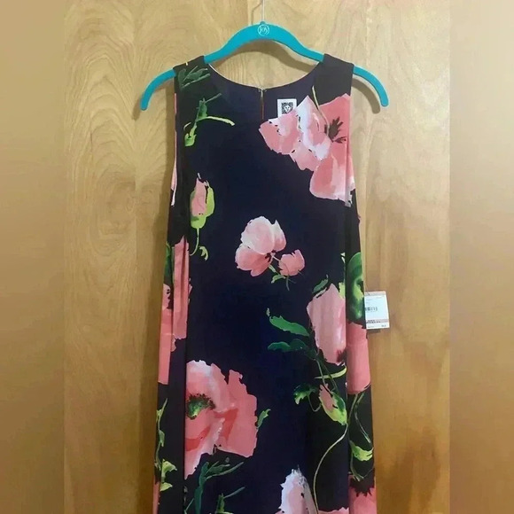 Anne Klein Navy Floral Sleeveless Keyhole Fully Lined Dress Size 12 NWT - Picture 2 of 12